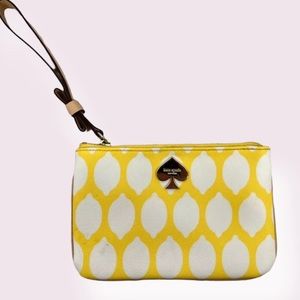 Kate Spade Lemon Print Grant Street Grainy Vinyl Lolly Wristlet Yellow and White